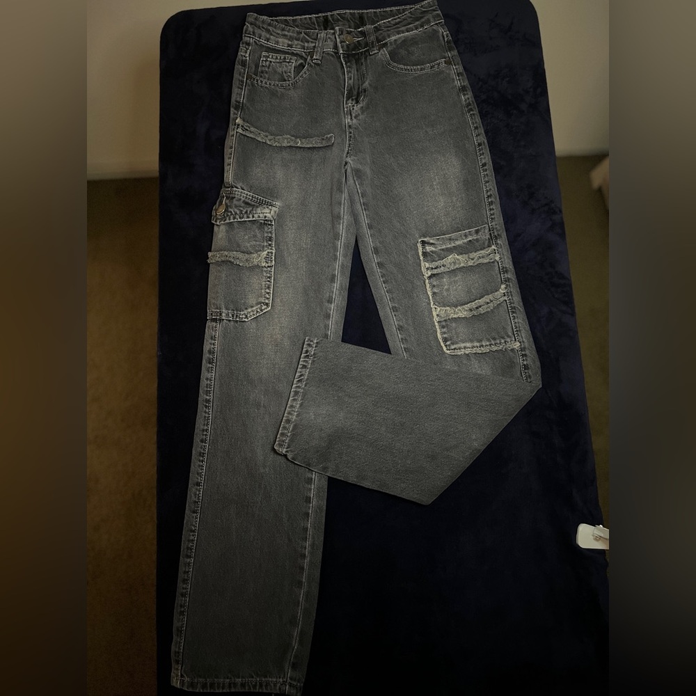 Gray Jeans with Distressed Pockets